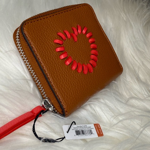 NWT Vera Bradley Faux Leather Zip Wallet w/Heart Appliqué | Cognac & Coral | NEW - Picture 9 of 14